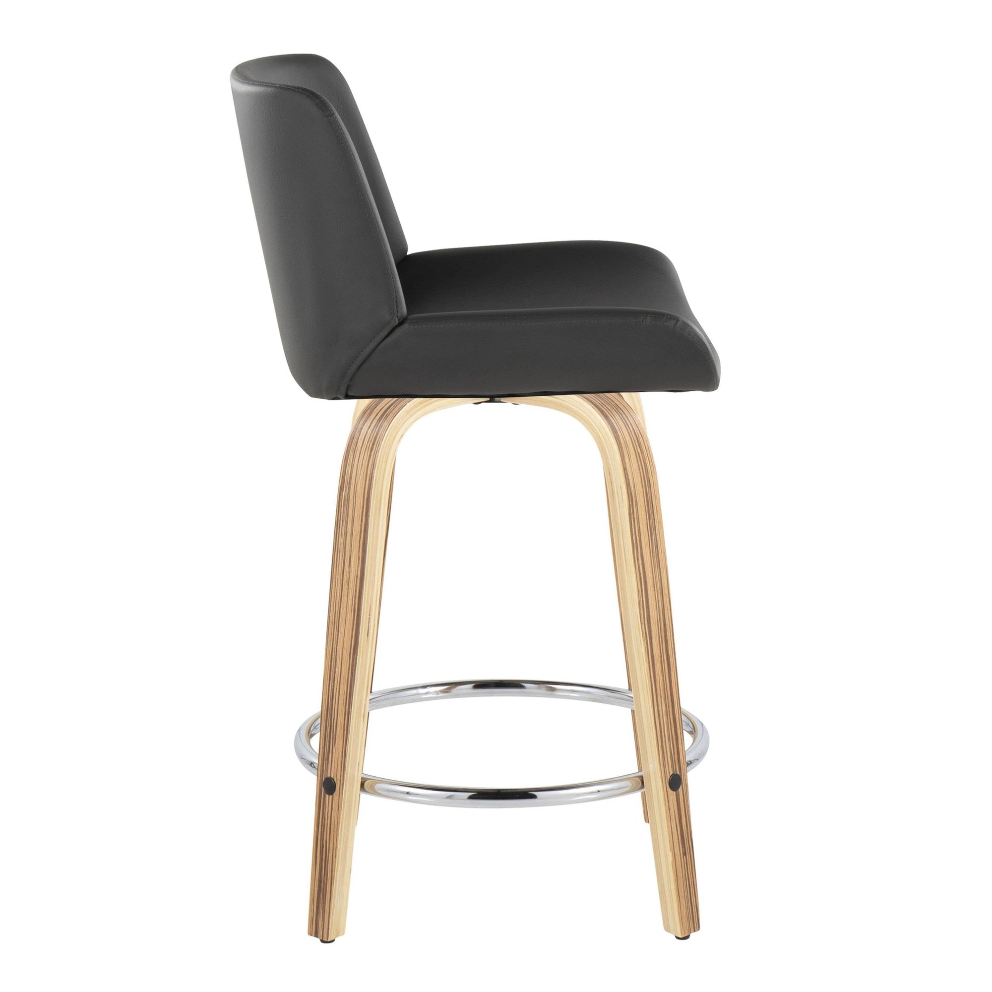 Santi 24" Fixed-Height Counter Stool - Set of 2 - Zebra Wood, Chrome Metal, Grey PU