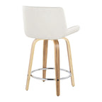 Santi 24" Fixed-Height Counter Stool - Set of 2 - Zebra Wood, Chrome Metal, White PU