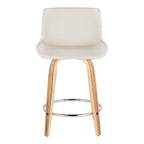 Santi 24" Fixed-Height Counter Stool - Set of 2 - Zebra Wood, Chrome Metal, White PU