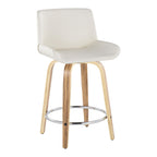Santi 24" Fixed-Height Counter Stool - Set of 2 - Zebra Wood, Chrome Metal, White PU