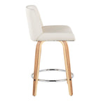 Santi 24" Fixed-Height Counter Stool - Set of 2 - Zebra Wood, Chrome Metal, White PU