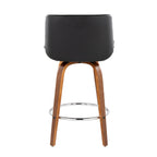 Santi 24" Fixed-Height Counter Stool - Set of 2 - Walnut Wood, Chrome Metal, Black PU