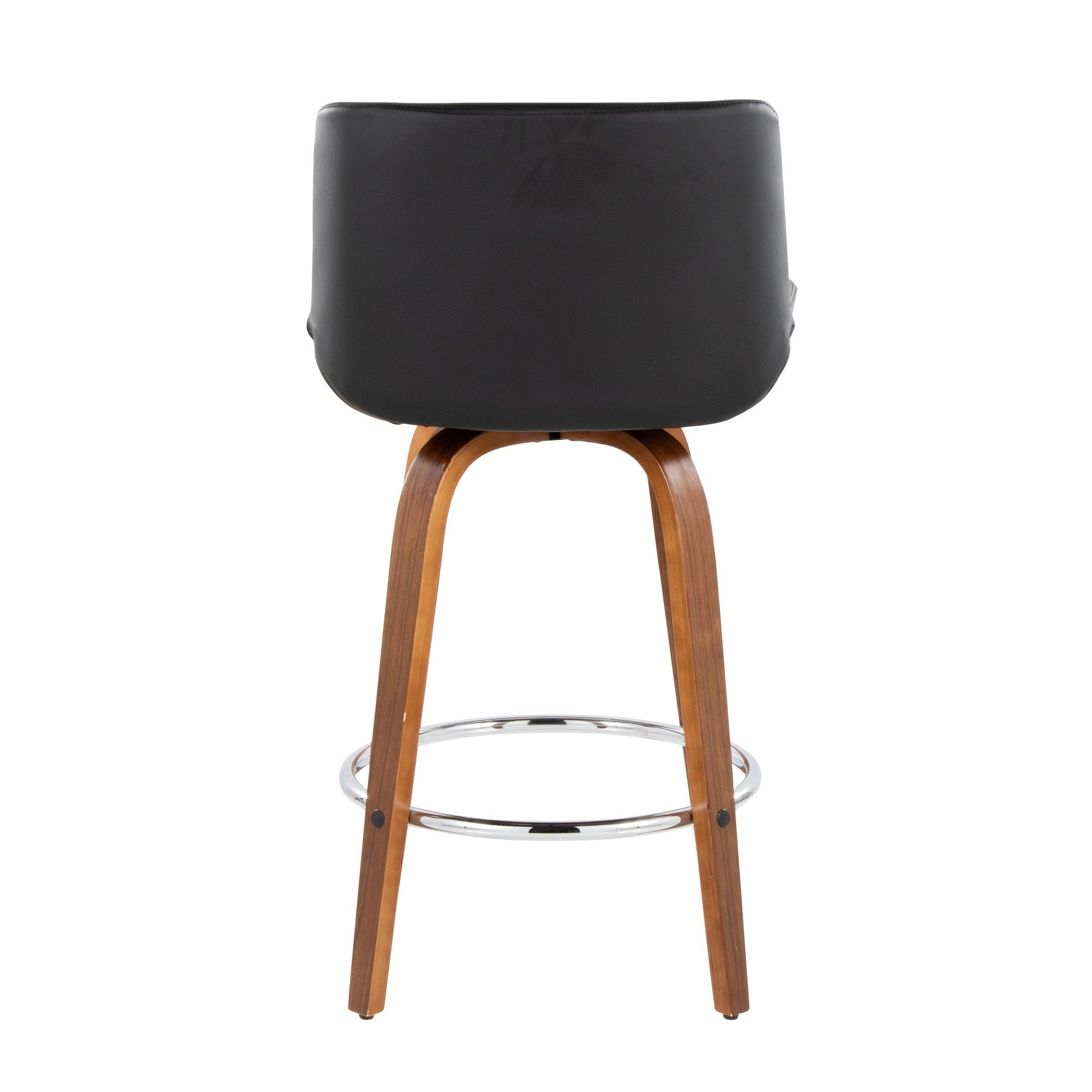 Santi 24" Fixed-Height Counter Stool - Set of 2 - Walnut Wood, Chrome Metal, Black PU