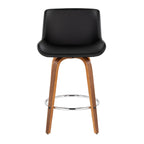 Santi 24" Fixed-Height Counter Stool - Set of 2 - Walnut Wood, Chrome Metal, Black PU