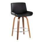 Santi 24" Fixed-Height Counter Stool - Set of 2 - Walnut Wood, Chrome Metal, Black PU