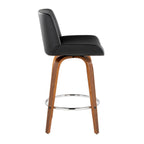 Santi 24" Fixed-Height Counter Stool - Set of 2 - Walnut Wood, Chrome Metal, Black PU