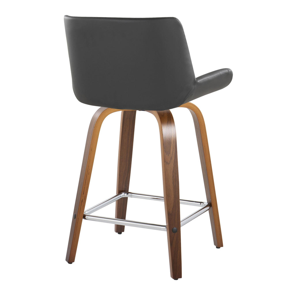 Santi 24" Fixed-Height Counter Stool - Set of 2 - Walnut Wood, Chrome Metal, Grey PU