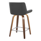Santi 24" Fixed-Height Counter Stool - Set of 2 - Walnut Wood, Chrome Metal, Grey PU