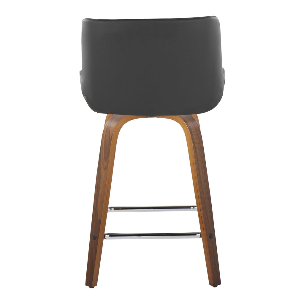 Santi 24" Fixed-Height Counter Stool - Set of 2 - Walnut Wood, Chrome Metal, Grey PU