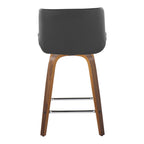 Santi 24" Fixed-Height Counter Stool - Set of 2 - Walnut Wood, Chrome Metal, Grey PU