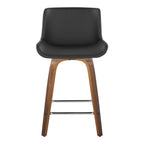 Santi 24" Fixed-Height Counter Stool - Set of 2 - Walnut Wood, Chrome Metal, Grey PU