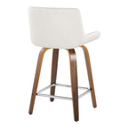 Santi 24" Fixed-Height Counter Stool - Set of 2 - Walnut Wood, Chrome Metal, White PU