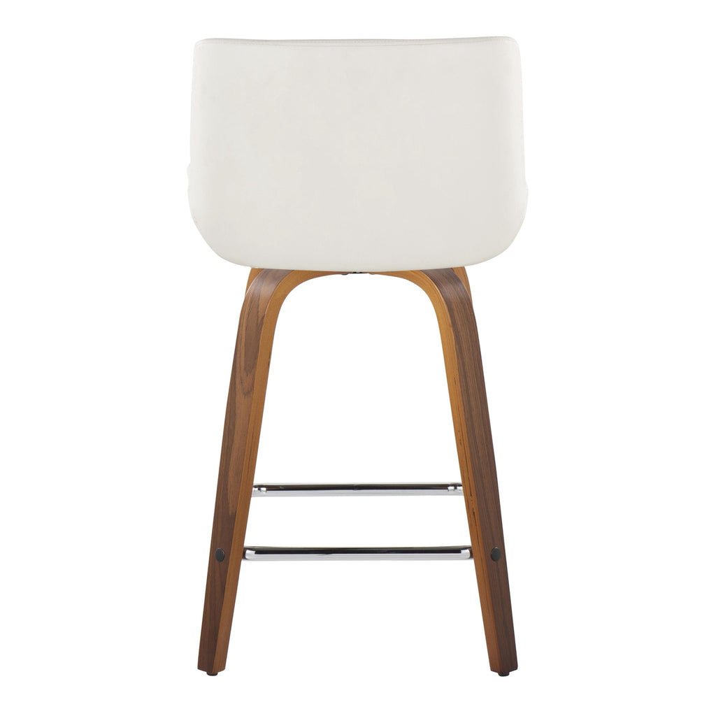 Santi 24" Fixed-Height Counter Stool - Set of 2 - Walnut Wood, Chrome Metal, White PU