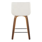 Santi 24" Fixed-Height Counter Stool - Set of 2 - Walnut Wood, Chrome Metal, White PU