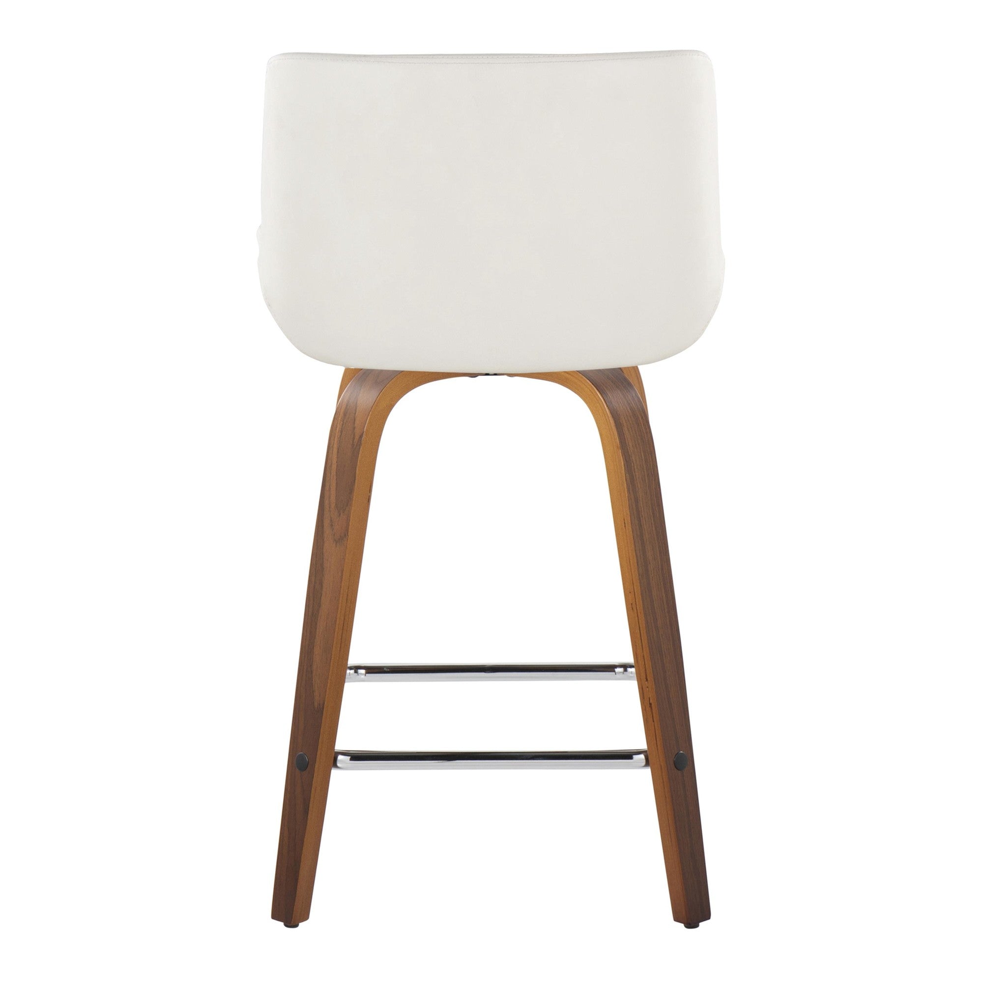 Santi 24" Fixed-Height Counter Stool - Set of 2 - Walnut Wood, Chrome Metal, White PU