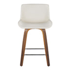 Santi 24" Fixed-Height Counter Stool - Set of 2 - Walnut Wood, Chrome Metal, White PU