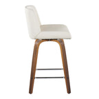 Santi 24" Fixed-Height Counter Stool - Set of 2 - Walnut Wood, Chrome Metal, White PU