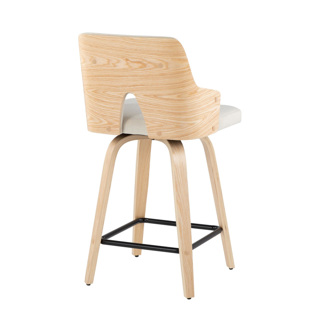 Stella 24" Fixed-Height Counter Stool - Set of 2 - Natural Wood, Cream Fabric, Black Metal