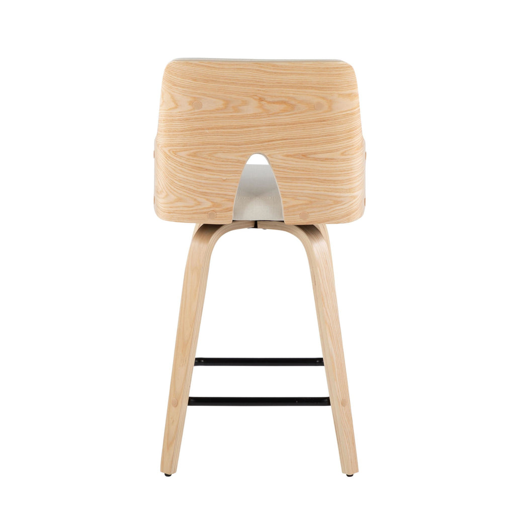 Stella 24" Fixed-Height Counter Stool - Set of 2 - Natural Wood, Cream Fabric, Black Metal