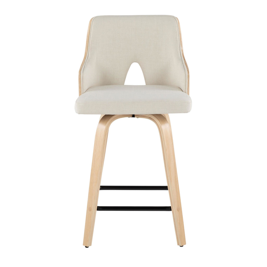 Stella 24" Fixed-Height Counter Stool - Set of 2 - Natural Wood, Cream Fabric, Black Metal