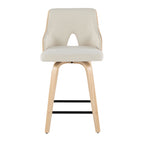 Stella 24" Fixed-Height Counter Stool - Set of 2 - Natural Wood, Cream Fabric, Black Metal