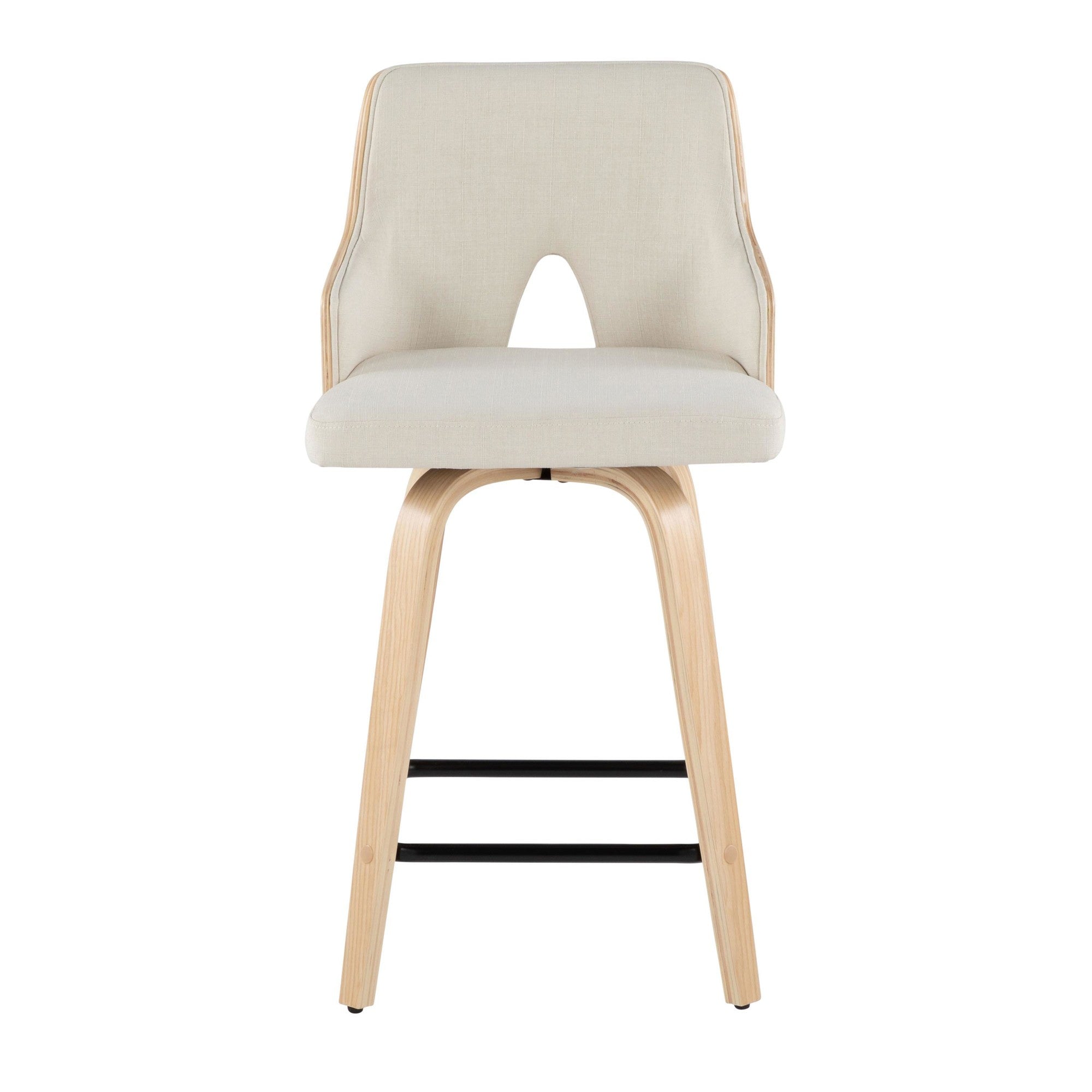 Stella 24" Fixed-Height Counter Stool - Set of 2 - Natural Wood, Cream Fabric, Black Metal