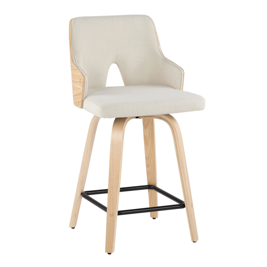 Stella 24" Fixed-Height Counter Stool - Set of 2 - Natural Wood, Cream Fabric, Black Metal