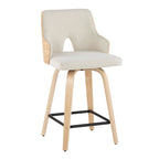 Stella 24" Fixed-Height Counter Stool - Set of 2 - Natural Wood, Cream Fabric, Black Metal