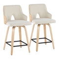 Stella 24" Fixed-Height Counter Stool - Set of 2 - Natural Wood, Cream Fabric, Black Metal
