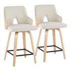 Stella 24" Fixed-Height Counter Stool - Set of 2 - Natural Wood, Cream Fabric, Black Metal