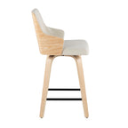 Stella 24" Fixed-Height Counter Stool - Set of 2 - Natural Wood, Cream Fabric, Black Metal