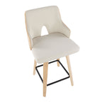 Stella 24" Fixed-Height Counter Stool - Set of 2 - Natural Wood, Cream Fabric, Black Metal