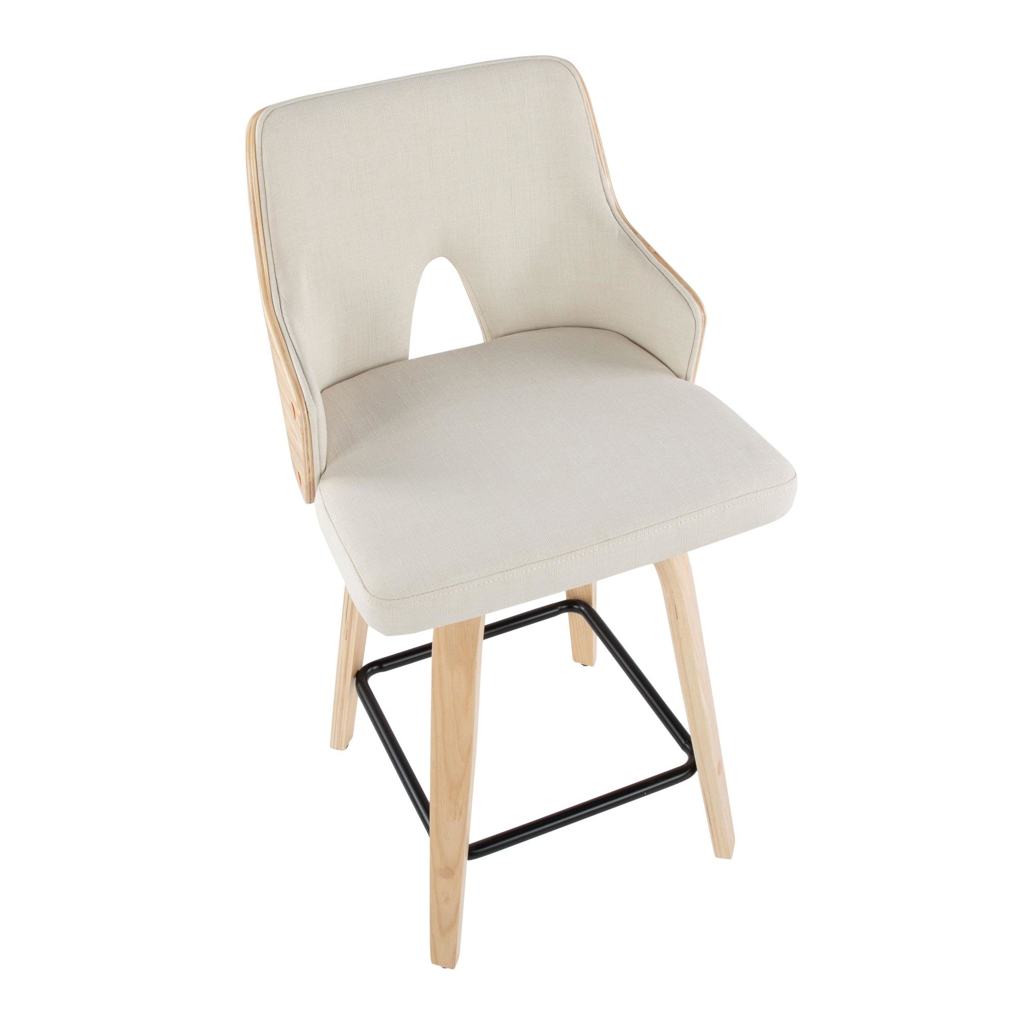 Stella 24" Fixed-Height Counter Stool - Set of 2 - Natural Wood, Cream Fabric, Black Metal