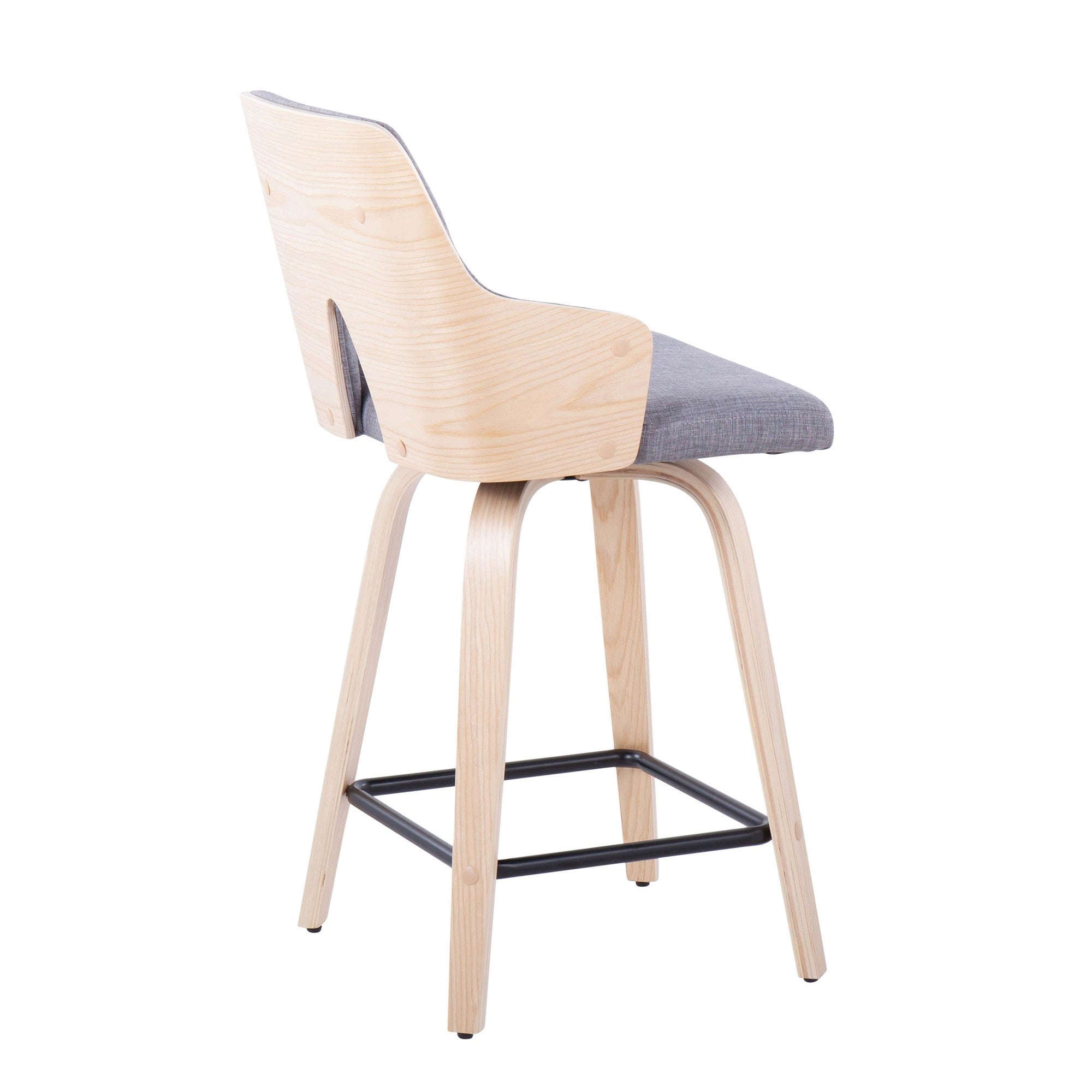 Stella 24" Fixed-Height Counter Stool - Set of 2 - Natural Wood, Light Grey Fabric, Black Metal
