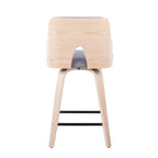 Stella 24" Fixed-Height Counter Stool - Set of 2 - Natural Wood, Light Grey Fabric, Black Metal