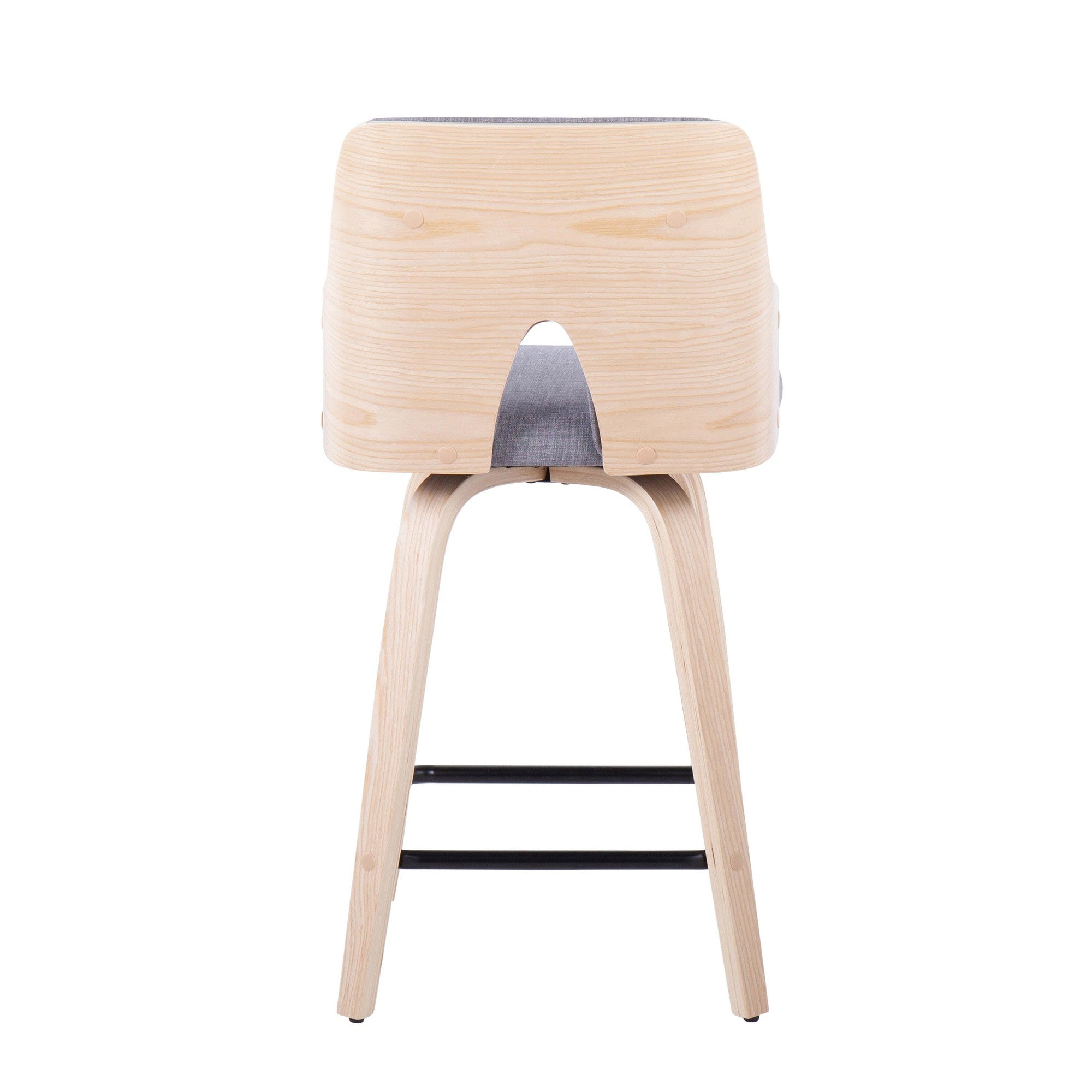 Stella 24" Fixed-Height Counter Stool - Set of 2 - Natural Wood, Light Grey Fabric, Black Metal