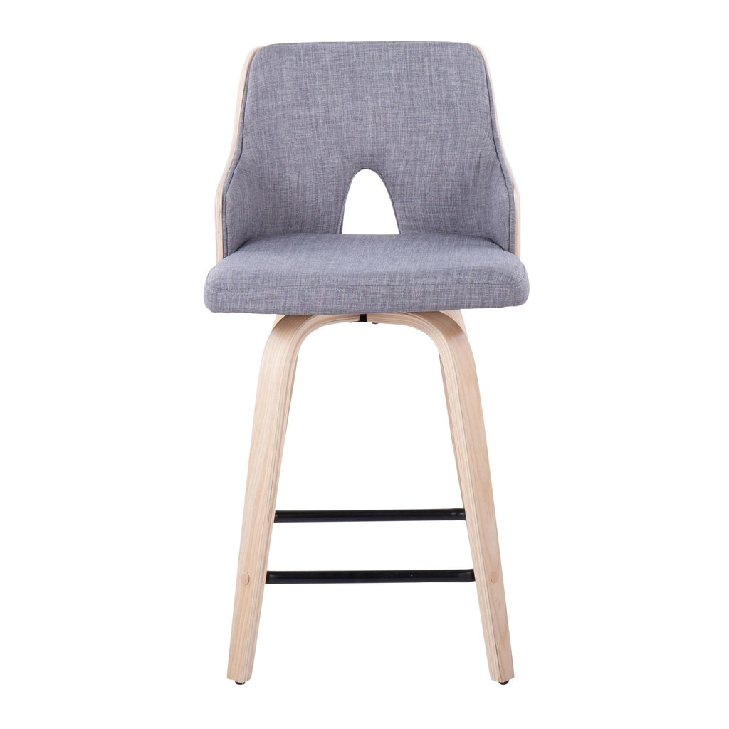 Stella 24" Fixed-Height Counter Stool - Set of 2 - Natural Wood, Light Grey Fabric, Black Metal