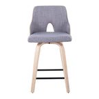 Stella 24" Fixed-Height Counter Stool - Set of 2 - Natural Wood, Light Grey Fabric, Black Metal