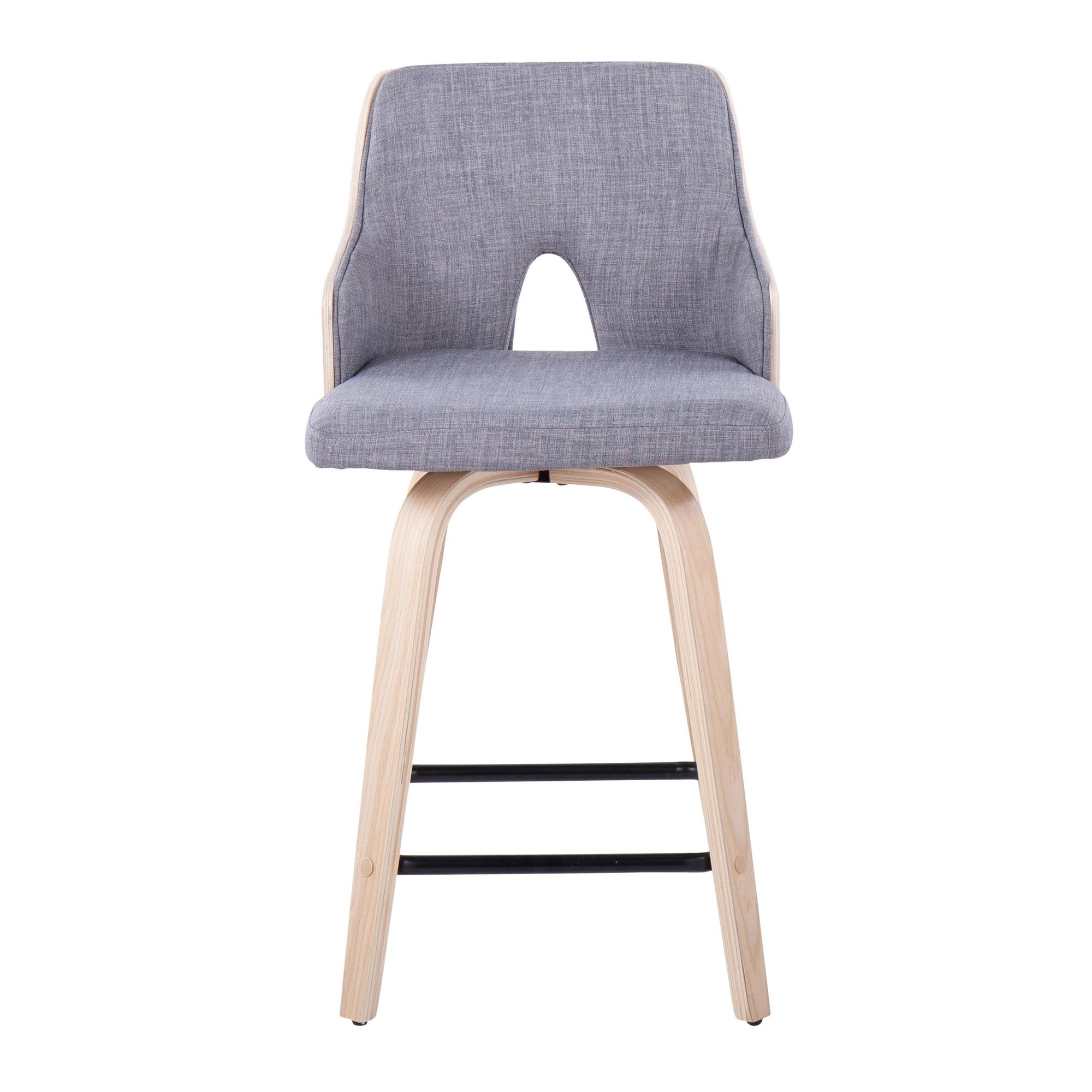 Stella 24" Fixed-Height Counter Stool - Set of 2 - Natural Wood, Light Grey Fabric, Black Metal