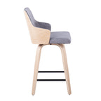 Stella 24" Fixed-Height Counter Stool - Set of 2 - Natural Wood, Light Grey Fabric, Black Metal