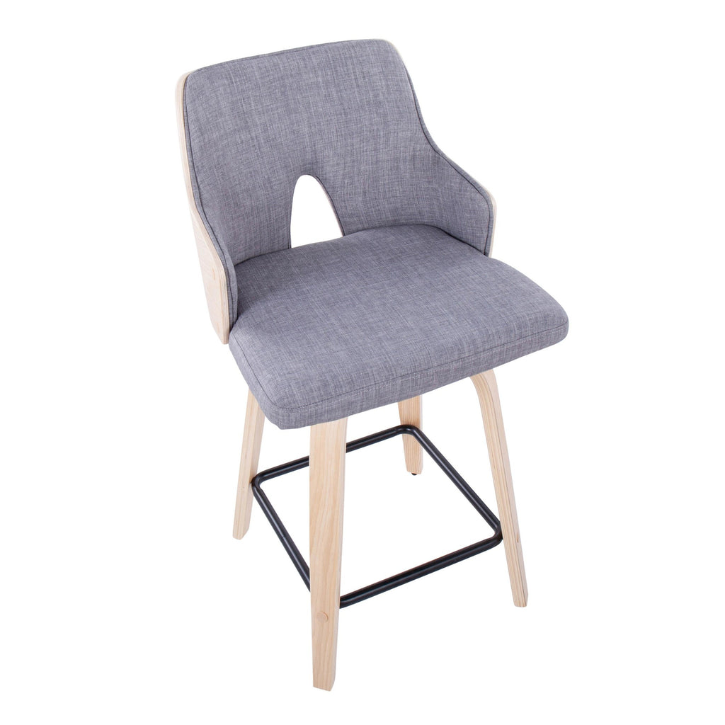 Stella 24" Fixed-Height Counter Stool - Set of 2 - Natural Wood, Light Grey Fabric, Black Metal