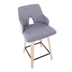 Stella 24" Fixed-Height Counter Stool - Set of 2 - Natural Wood, Light Grey Fabric, Black Metal