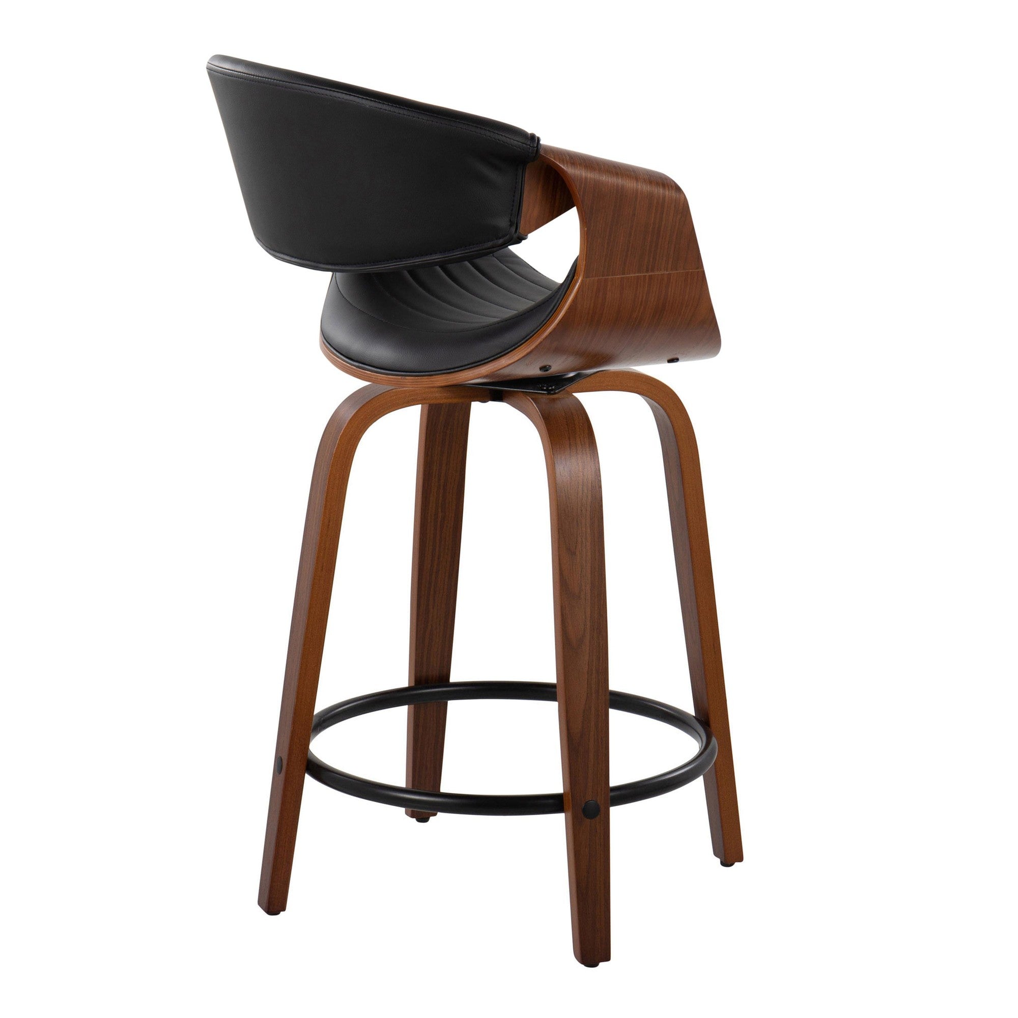 Symphony 24" Fixed-Height Counter Stool - Set of 2 - Walnut Wood, Black PU, Black Metal