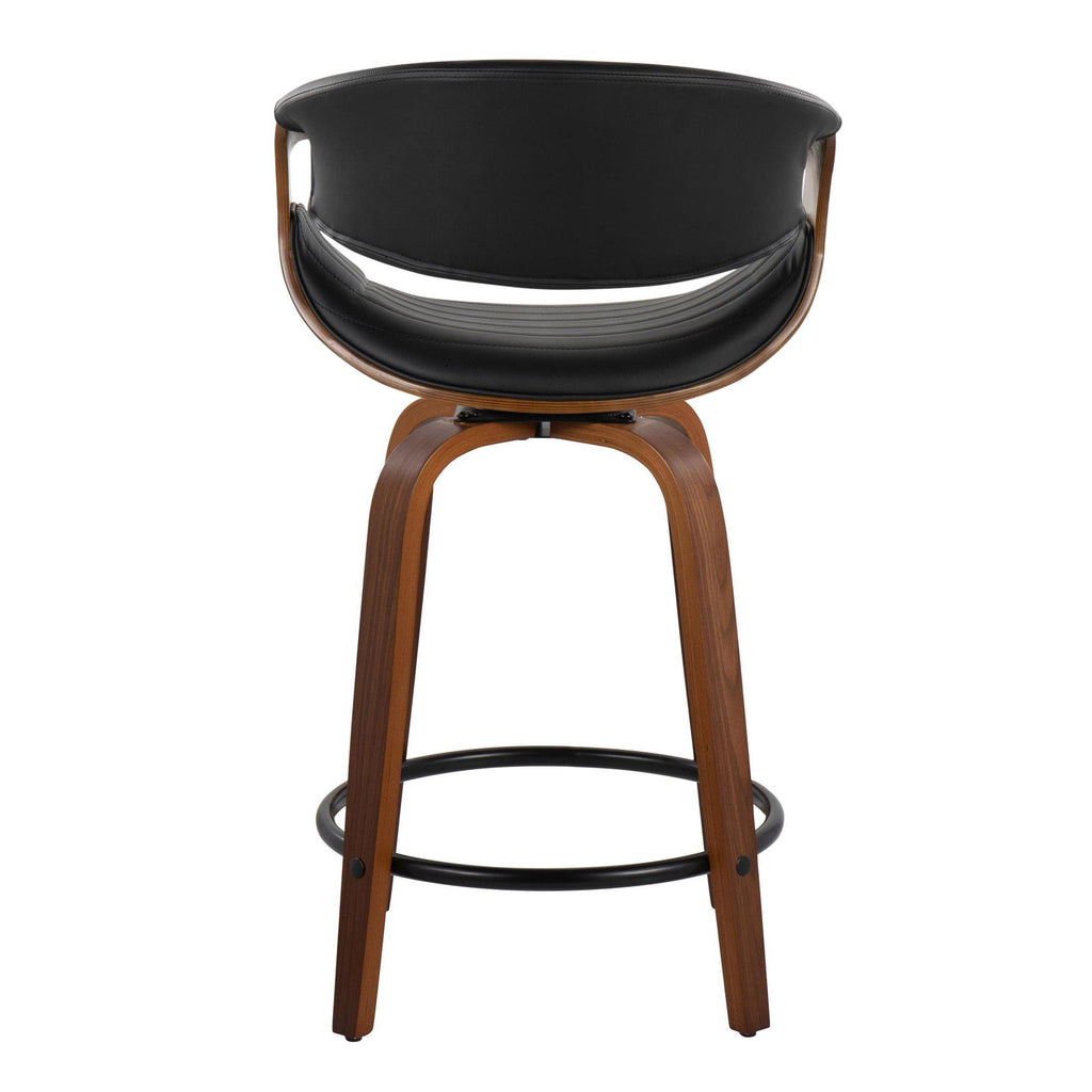 Symphony 24" Fixed-Height Counter Stool - Set of 2 - Walnut Wood, Black PU, Black Metal