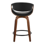 Symphony 24" Fixed-Height Counter Stool - Set of 2 - Walnut Wood, Black PU, Black Metal
