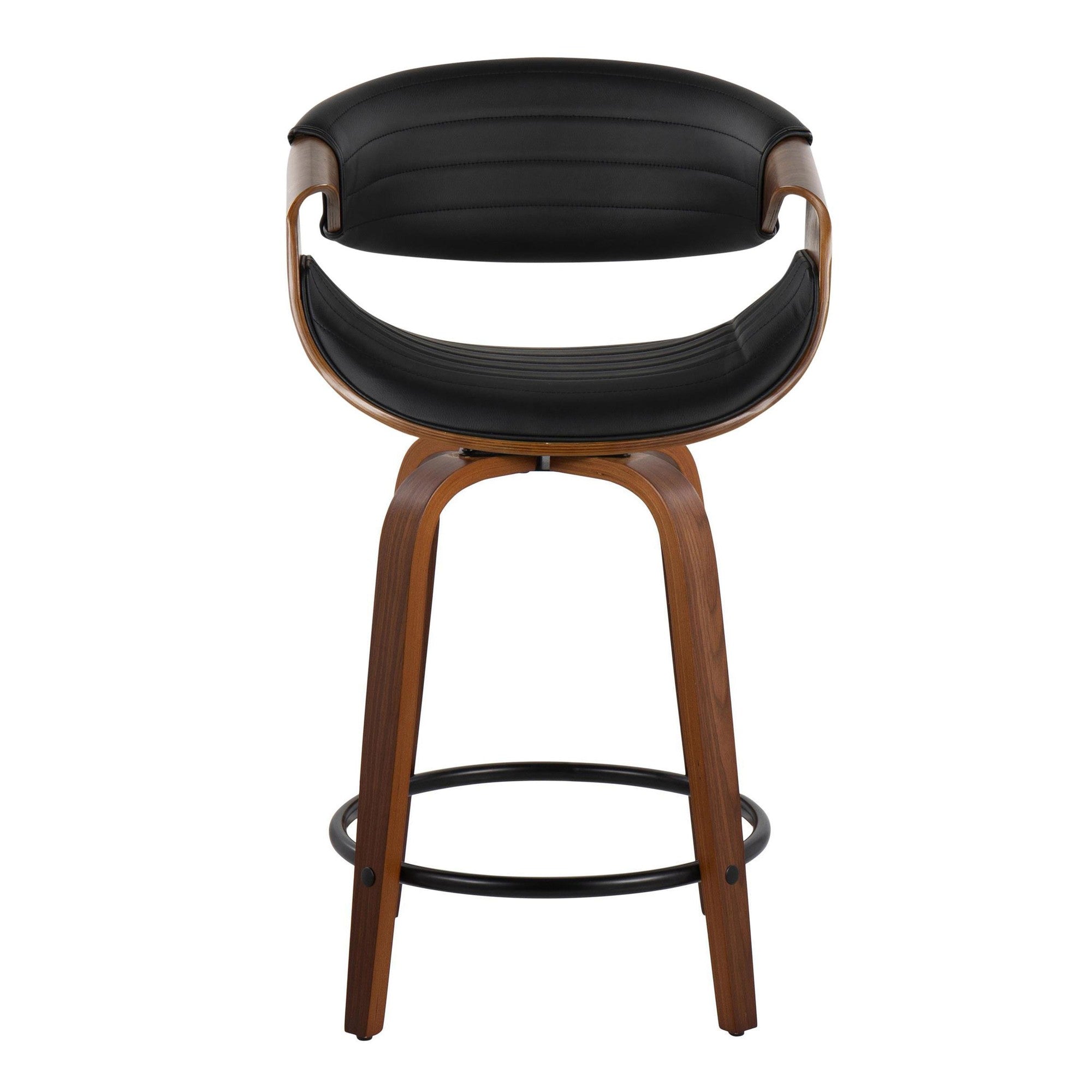 Symphony 24" Fixed-Height Counter Stool - Set of 2 - Walnut Wood, Black PU, Black Metal
