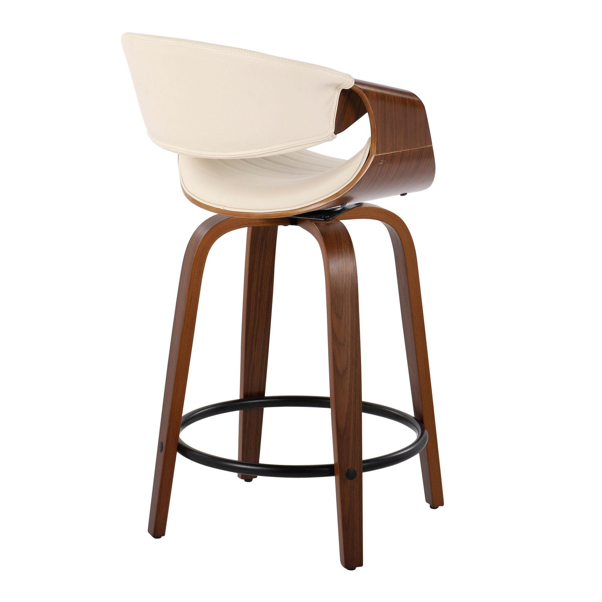 Symphony 24" Fixed-Height Counter Stool - Set of 2 - Walnut Wood, Cream PU, Black Metal