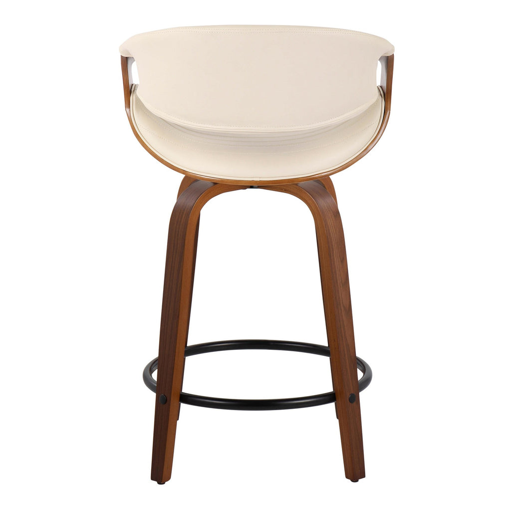 Symphony 24" Fixed-Height Counter Stool - Set of 2 - Walnut Wood, Cream PU, Black Metal