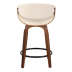 Symphony 24" Fixed-Height Counter Stool - Set of 2 - Walnut Wood, Cream PU, Black Metal