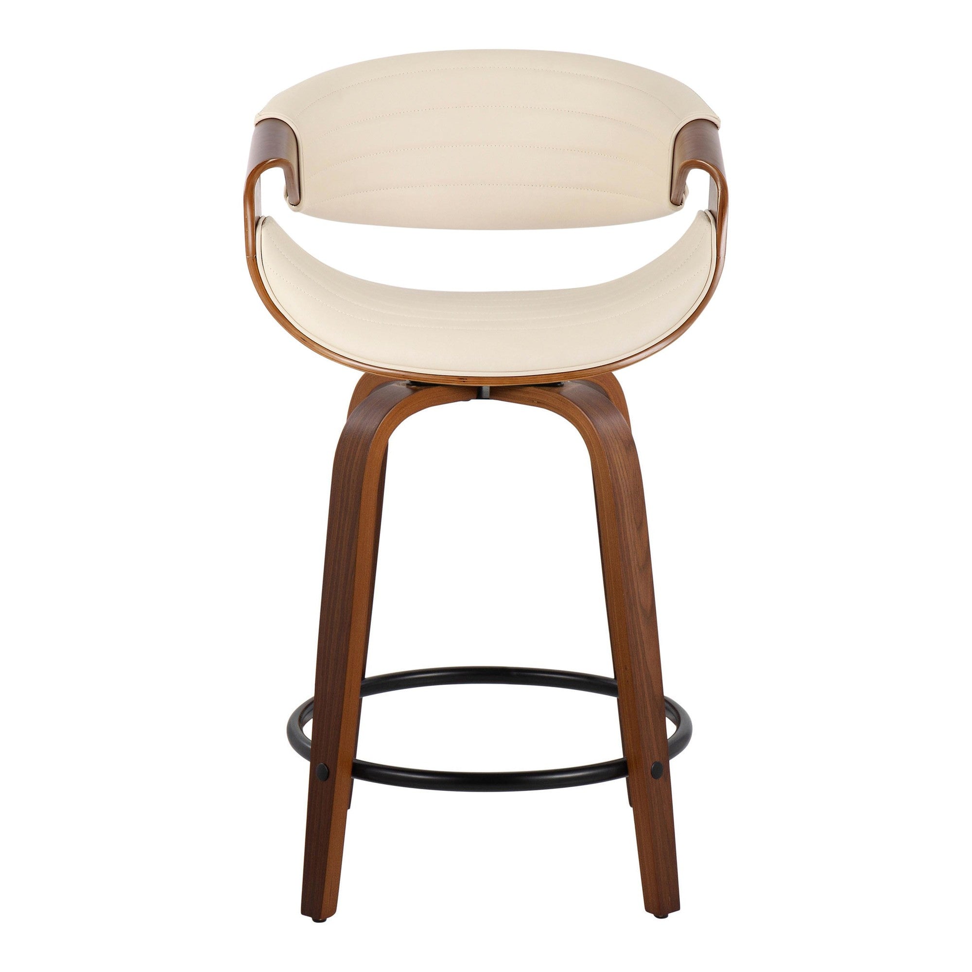 Symphony 24" Fixed-Height Counter Stool - Set of 2 - Walnut Wood, Cream PU, Black Metal